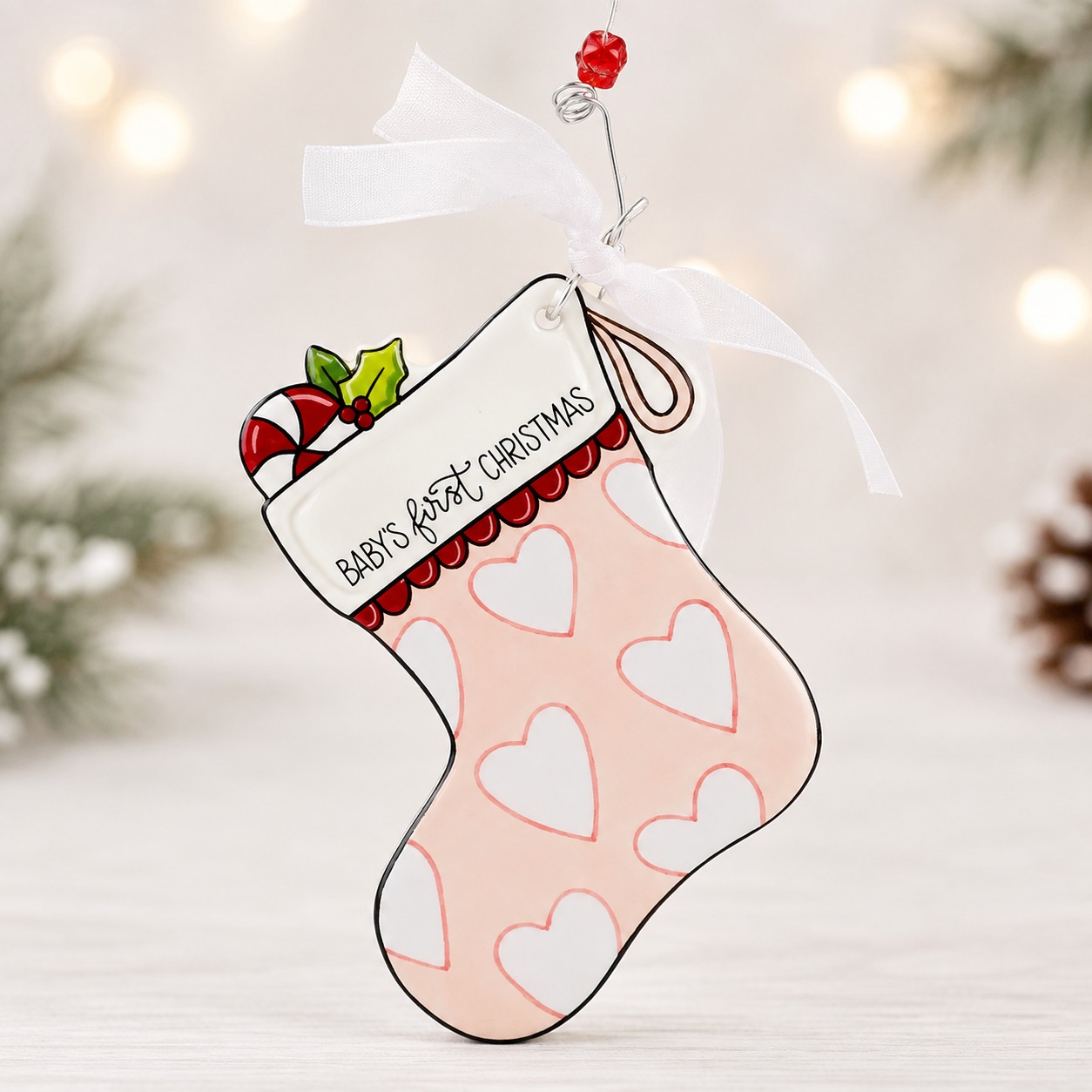 Pink Stocking Flat Ornament
